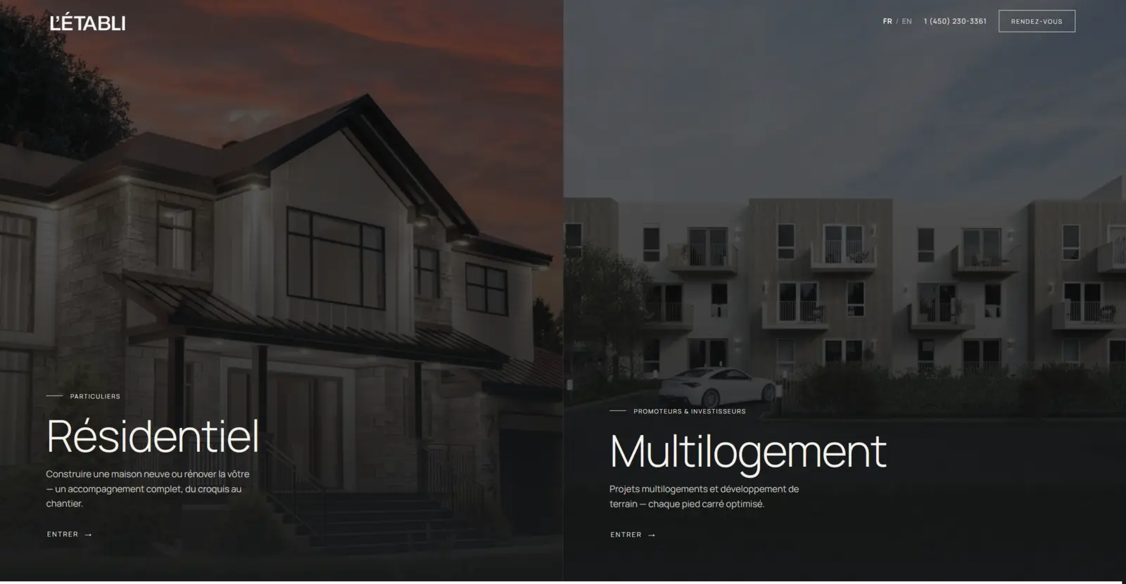 Page d'accueil du site L'Établi Architecture