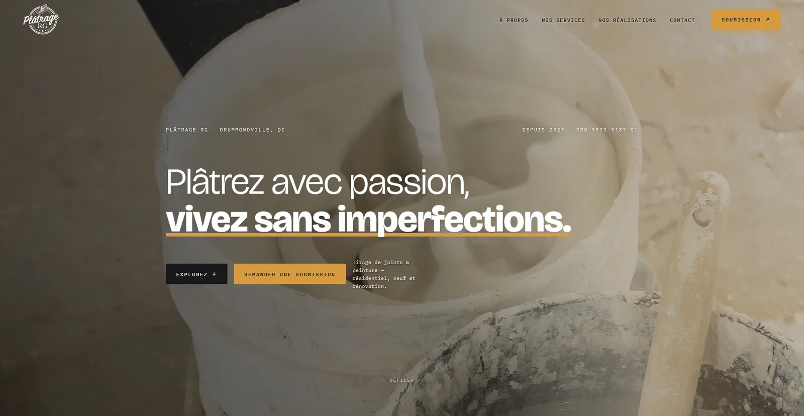 Page d'accueil du site Plâtrage RG